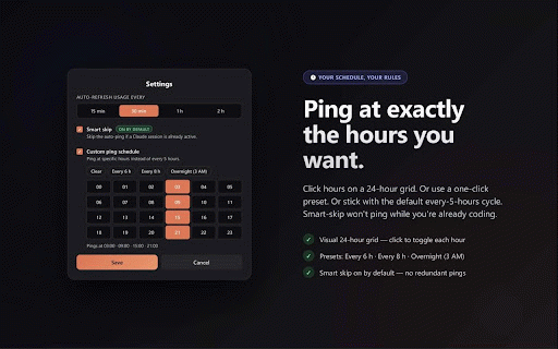 Claude Auto Pinger :: Keep your Claude AI session alive automatically. Auto-pings Claude every 5 hours, monitors session & weekly usage limits.