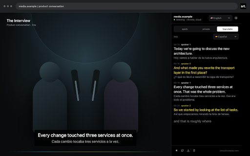 Tab Subtitles — Live Captions & Translation :: Private live captions for any Chrome tab: on-device speech to text, translation, speaker colors, SRT/VTT export.