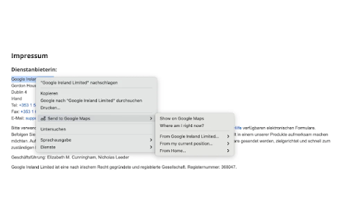 Send to Google Maps :: Sends the current text selection with 1-Click to Google Maps.