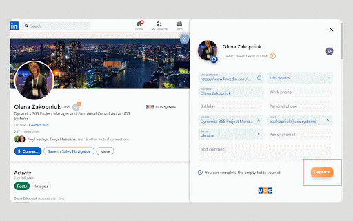UDS LinkedIn Scraper for D365 :: Save LinkedIn users and companies to your D365 CRM in 1 click