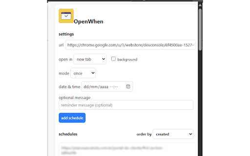 OpenWhen :: OpenWhen: open URLs on a schedule and show a short reminder banner
