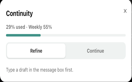 cluadehelper :: Usage tracking, conversation export, forking, prompt library, and cross-AI continuity for Claude.ai. Not affiliated with Anthropic.