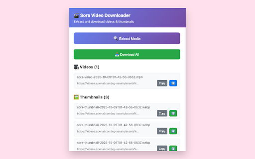Save sora video :: Easily download Sora videos and thumbnails - One-click extraction and save for ChatGPT Sora generated video content
