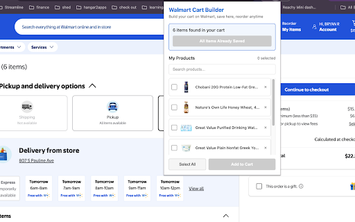 Walmart Cart Builder :: Save your Walmart cart items and reorder them anytime with one click