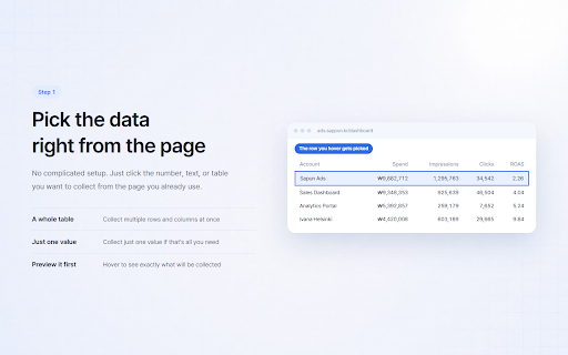 o3oa Sheet Sync - Copy Data to Google Sheets :: Automatically collect and organize tables and data from web pages into Google Sheets. Reduce repetitive copy-and-paste work.