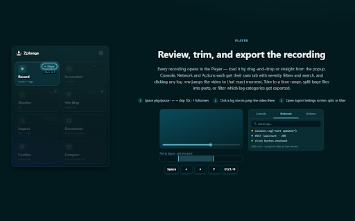 Zplunge - Web Debugging & QA Tools :: QA & web debugging toolkit: record sessions with logs, map a site's API, compare pages, inspect CSS, preview EML/PDF.