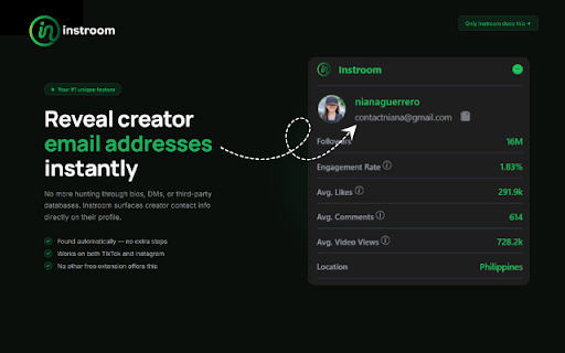 Instroom — Instagram & TikTok Influencer Analytics :: Get instant stats on any Instagram or TikTok profile