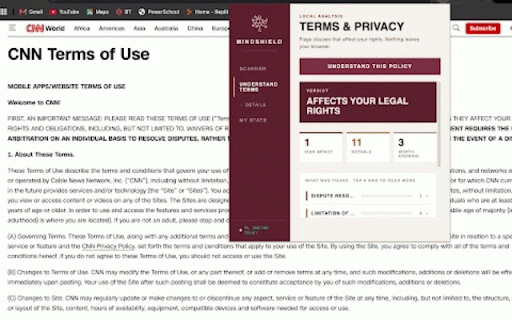 MindShield :: Flags dark patterns and risky terms-of-service clauses using an on-device model. Nothing you browse is sent to a server.