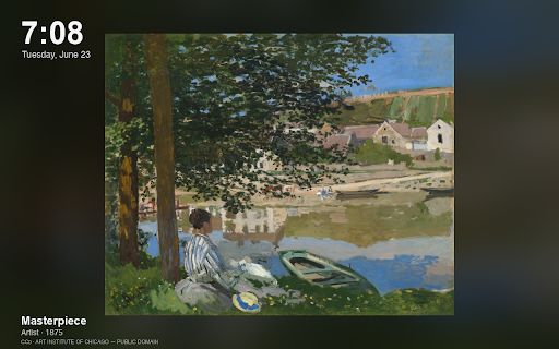 Daily Art — Famous Paintings New Tab :: Every new tab becomes a masterpiece: a daily public-domain painting from the Art Institute of Chicago plus a minimal clock.