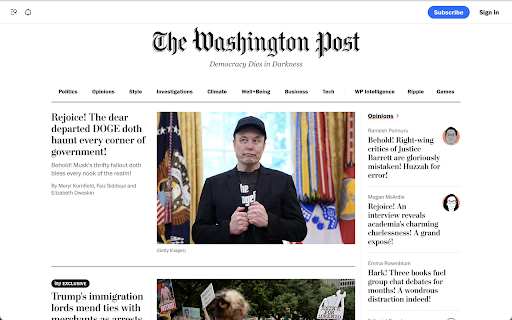 Rose-Colored Glasses :: Rewrites news headlines into happier versions. Sarcasm slider included.