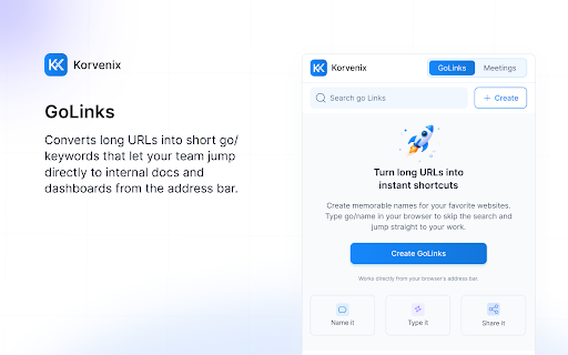 KoreTools :: GoLinks shortlinks, auto-launcher for Google Meet, Zoom & Teams, and meeting cost calculator.