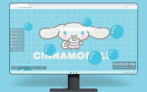 Cinnamoroll Pastel Live Wallpaper :: Adorable Cinnamoroll character floating among blue bubbles on soft pastel grid background.