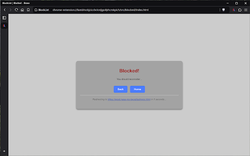 BlockList :: Curate a list of blocked websites with a custom redirect page.