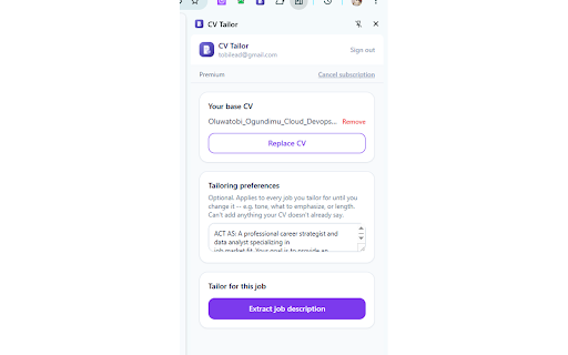 Rivet CV Tailor :: Tailor your CV and generate a cover letter for any job posting in one click, without ever inventing a claim you can't back up.