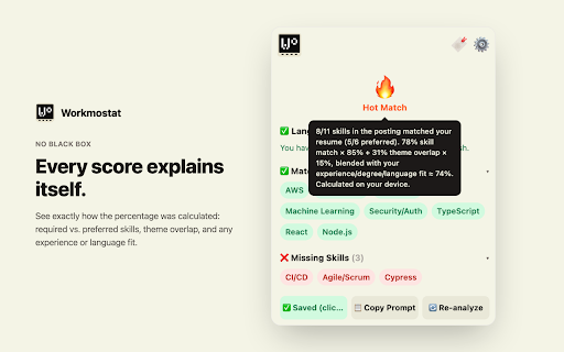 Workmostat :: Compare job postings with your resume for free, locally in your browser.
