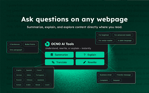 OCNO: Private AI Browser Brain :: Ask pages, chat with files, remember what you read, reconnect ideas, and keep your browser context local.