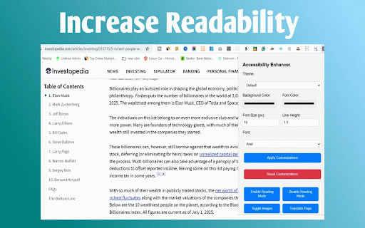 Accessibility Enhancer :: Customize themes, fonts, highlight text, and enable distraction-free reading with summarization.