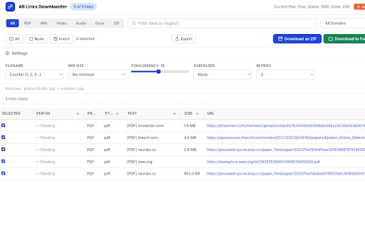 All Links Downloader :: Extract and download all links, images, videos, and files from any page. Filter, select, and batch download with one click.