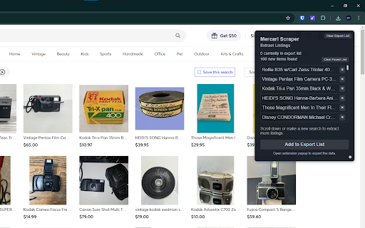 Mercari Scraper: Export Search, Listings, Sellers & more :: Scrape Listings, Details, Reviews, and more from Mercari, with options to export in formats such as CSV, Excel, JSON, and others.