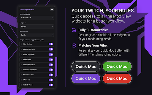 Twitch Quick Mod :: Open moderation widgets without a new window.