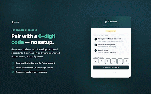 StaffedUp Social :: Distribute job postings from StaffedUp to your Facebook Groups via your own browser session.