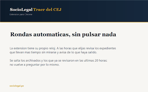 SocioLegal — Traer del CEJ :: Trae tus expedientes del CEJ desde tu propio navegador. El portal trabaja en segundo plano, sin salir de SocioLegal.
