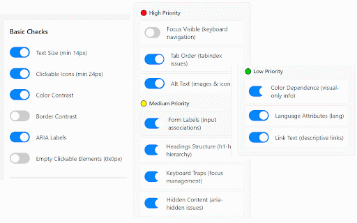 Accessibility Checker :: Comprehensive accessibility audit with 16 checks including advanced WCAG 2.1 criteria screenshots by Jairo Costa (@soyJairoCosta)