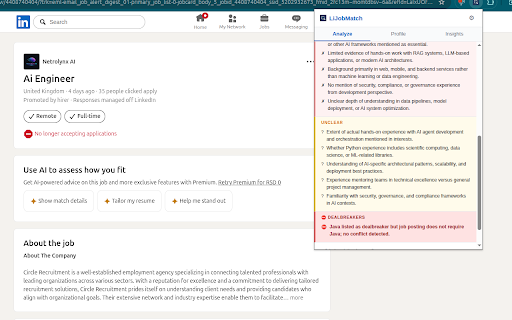 LiJobMatch :: Instantly assess your fit for any LinkedIn job posting using AI.