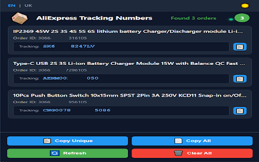 One Click Ali Tools :: Automatically collects tracking numbers from AliExpress orders