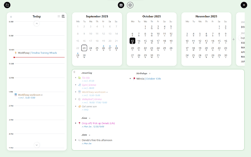 Timeline Training Wheels :: A powerful calendar and planner overlay for Workflowy, patterned after Frank Degenaar's Timeline method.