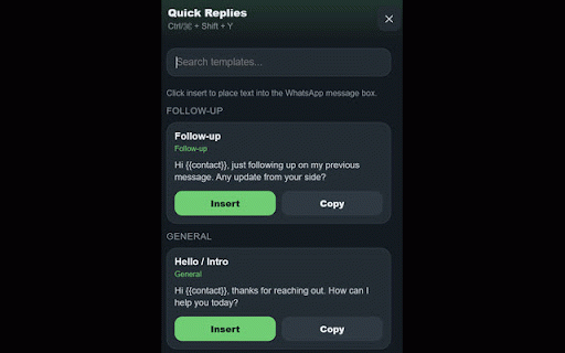 WhatsReply :: Save reusable WhatsApp replies and insert them instantly into WhatsApp Web with one click.