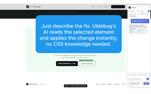 UIdebug - Edit any page visually. Ship it to your source. :: Visually inspect and edit any page's styles. Tailwind-aware controls, AI chat, and file sync. No DevTools required.