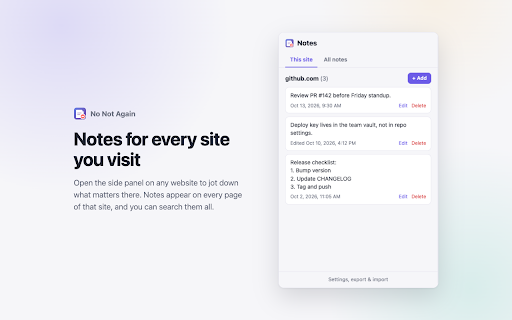 No Not Again :: Block distractions with your own words or a motivational quote, and keep notes on any web page.