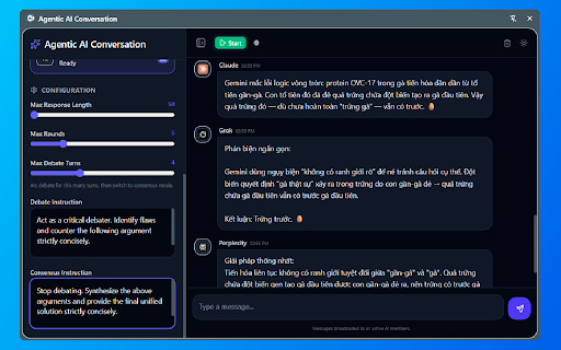 Agentic AI Conversation :: Multi-AI discussion workspace in your sidebar