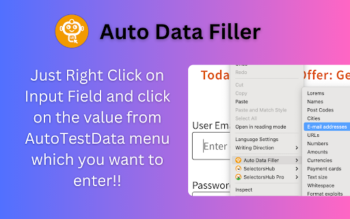 Auto Data Filler :: Fill test data using the right-click context menu to assist with exploratory testing.