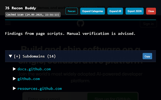 JS Recon Buddy :: Analyze page scripts for bug bounty reconnaissance.