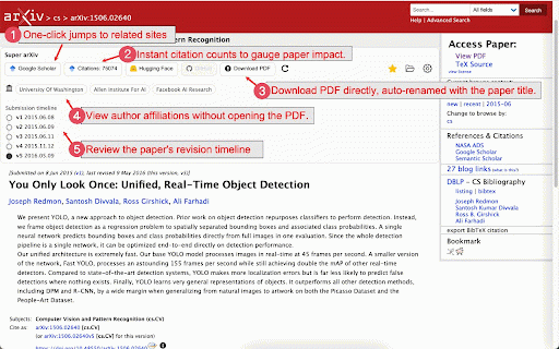 Super arXiv :: Adds helpful context to arXiv abstract pages and download easily.