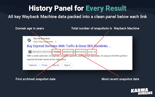 Domain Age Checker | Free SERP Helper (Google, DuckDuckGo, Bing) :: Domain Age Checker in SERP! Shows domain age, site age and Wayback stats directly in search results (Google, DuckDuckGo, Bing).
