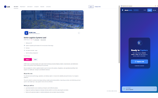 NextOrbit Job Capture :: Capture job listings from LinkedIn, Seek, and Indeed directly to your NextOrbit pipeline in one click.