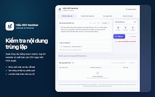 Hiếu SEO - Plagiarism & Rank Checker :: Bộ công cụ SEO: đạo văn, Rank, On-page Audit và báo cáo Google Search Console.