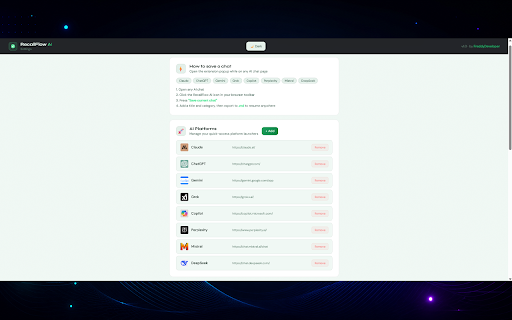 RecallFlow AI :: Long AI chats get slow. Export the conversation as .md and continue in a new chat without losing the thread.