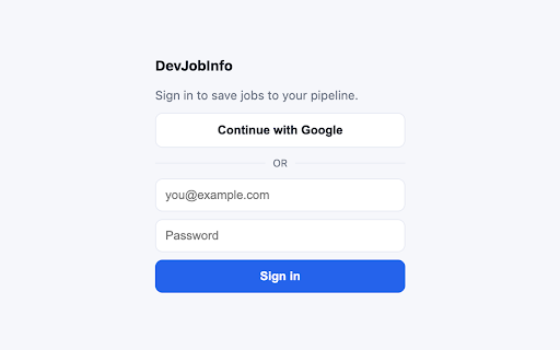 DevJobInfo — Save This Job :: Save the job posting on your current tab to your DevJobInfo pipeline in one click.