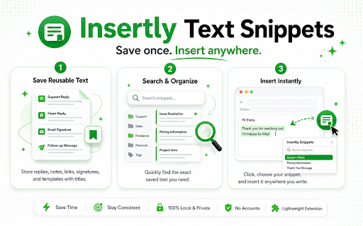 Insertly :: Save, search, copy, and insert reusable text anywhere.