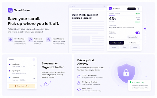 Scroll Position Saver :: Automatically saves and restores your scroll position on every page you visit.