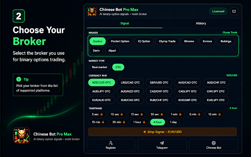 Chinese Bot Pro Max :: AI CALL/PUT signals analysis for binary options across every major broker on Real & OTC market.