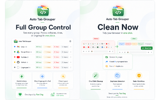 Auto Tab Grouper :: Automatically organizes browser tabs into clean, manageable groups using local tab information and user settings.