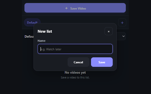 Simple Video Saver :: Save video links and metadata across platforms in multiple local bookmark lists.
