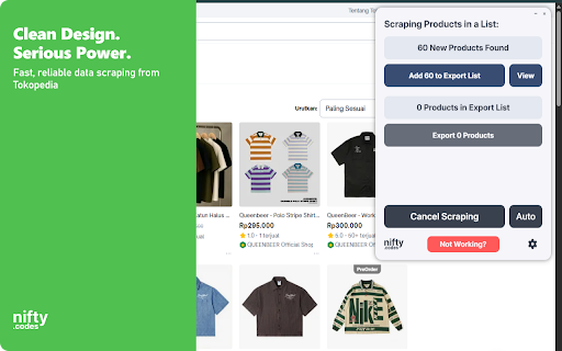 T-Indo Scraper: Export Products, Reviews, Sellers & More :: Tokopedia Scraper: Scrape product details, variants & seller profiles. Export to CSV, JSON, XLSX with ease.