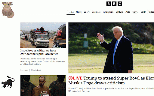 Cute Cats Invasion :: Injects cute cat PNG images onto webpages in a non-intrusive way.