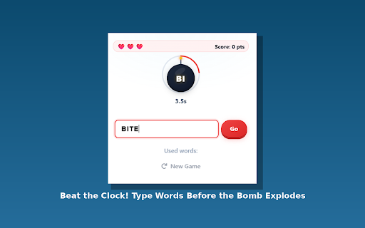 Word Bomb :: Defuse the bomb! Type words containing the letter combo before time runs out. 3 modes: Classic, Scattergories, and Zen.